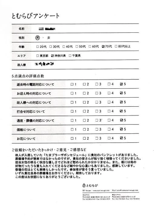 横浜市青葉区のK家様のアンケート