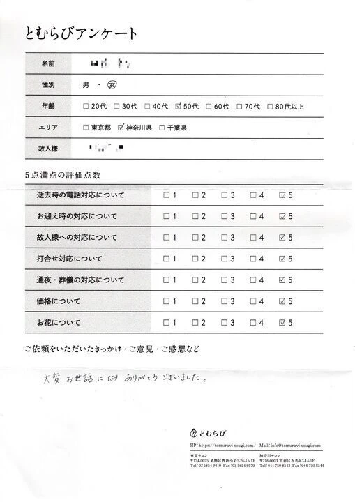 横浜市青葉区のＳ.Ｋ様からのアンケート